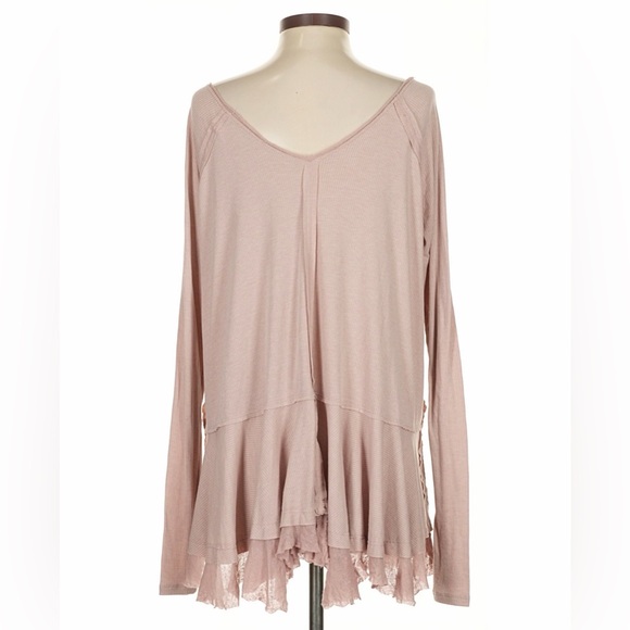 Free People Pale Pink Mauve Ruffled Hem Long Sleeve Tunic Top - Picture 12 of 16